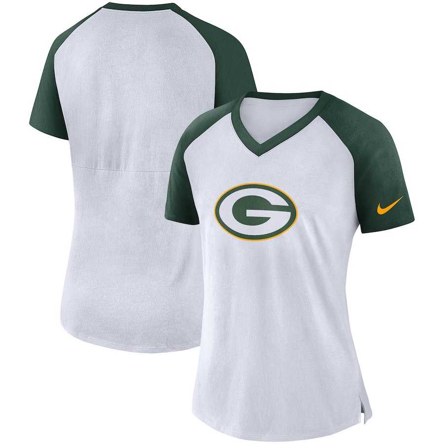 Women Green Bay Packers Nike Top V Neck T-Shirt White Green,We sell and wholesale Women Green Bay Packers Nike Top V Neck T-Shirt White Green on line form chian!